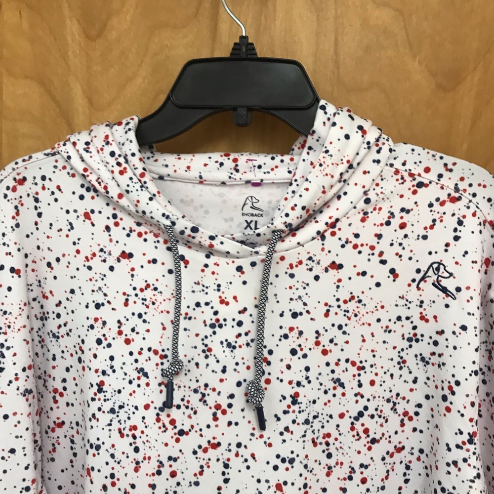 RHOBACK Men’s Hoodie XL - White with Red and Blue Splatter Print EUC - Picture 2 of 11